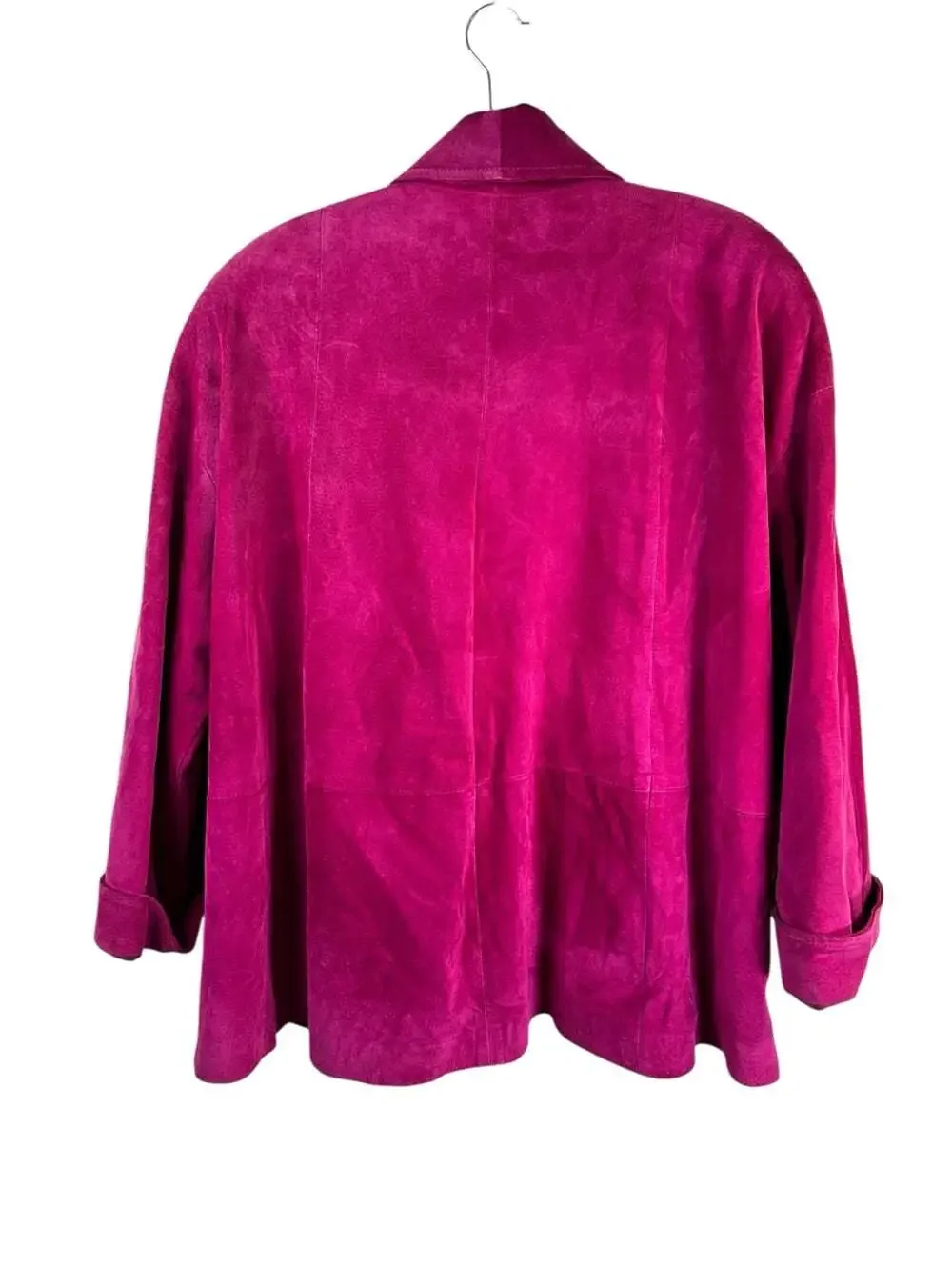 Vintage Danier Fuchsia Suede Leather Jacket Blazer Size M Open Front Hot Pink